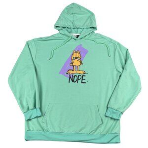 Garfield the Cat NOPE Teal Hoodie Sz XXL